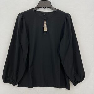 J.Crew Puff Sleeve‎ Satin Back Crepe Top Women's MT Tall Black Keyhole Neckline